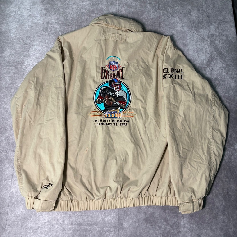 Vintage 1999 Logo Athletic NFL Super Bowl XXXIII Experience Jacket Tan Mens XL